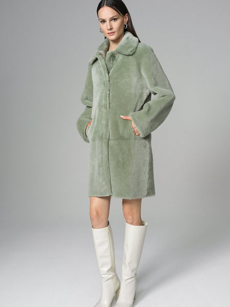 Mint Reversible Genuine Merino Wool Sheepskin Midi Coat