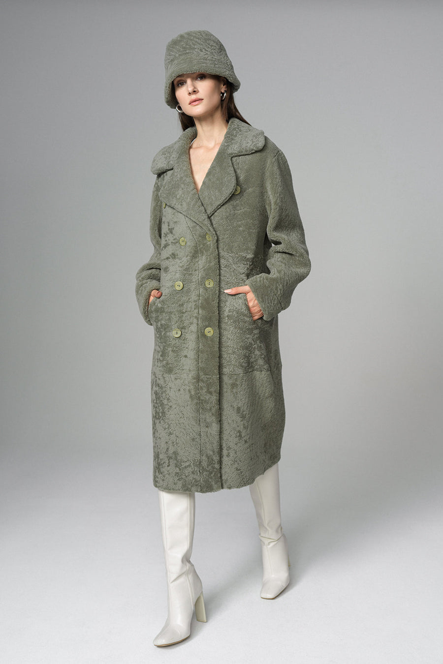 Delara — Mint Reversible Genuine Sheepskin Maxi Coat