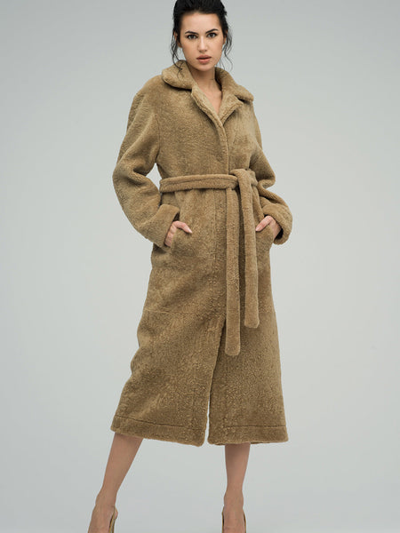Beige Reversible Sheepskin Lamb Fur Maxi Coat-0