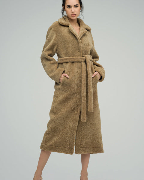 Beige Reversible Sheepskin Lamb Fur Maxi Coat-0
