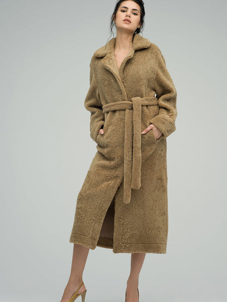 Beige Reversible Sheepskin Lamb Fur Maxi Coat-4
