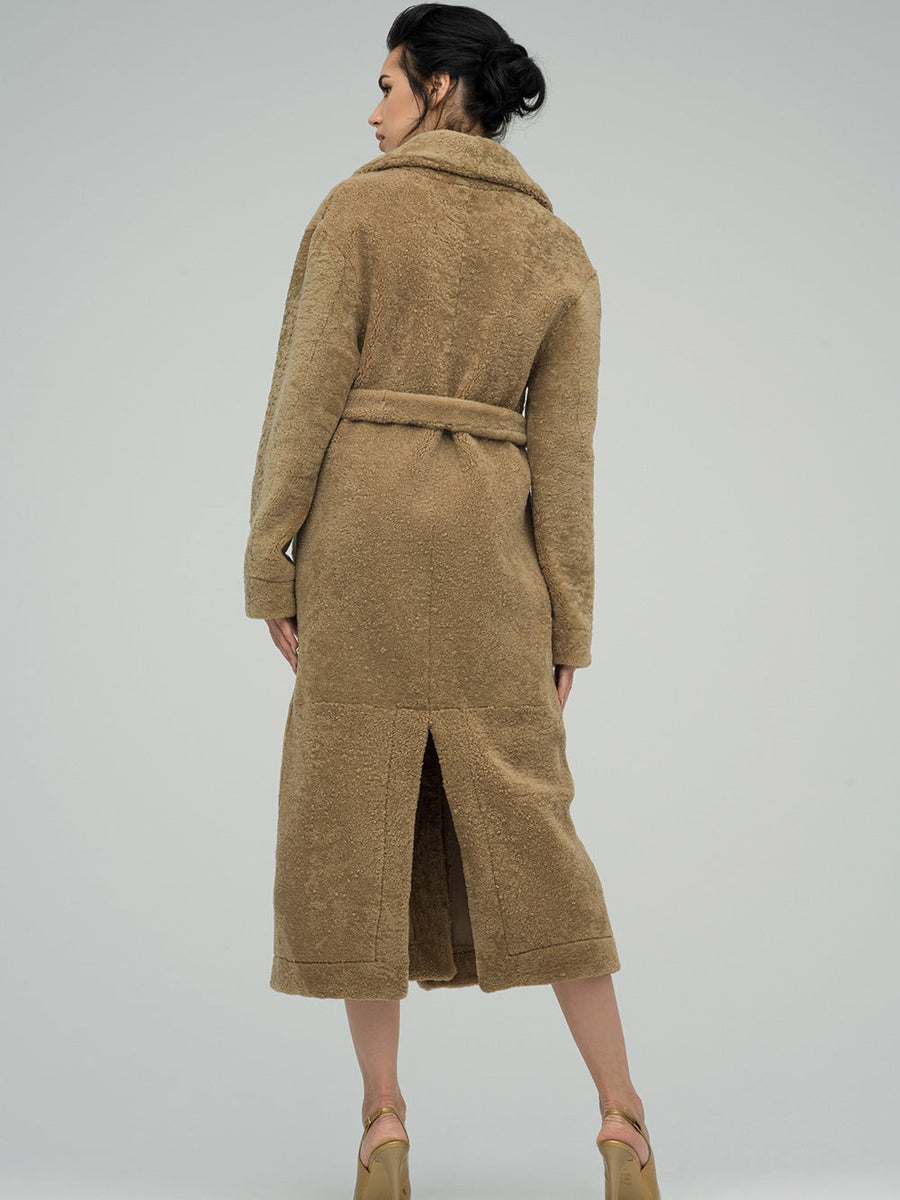 Beige Reversible Sheepskin Lamb Fur Maxi Coat-2