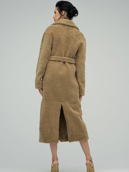Beige Reversible Sheepskin Lamb Fur Maxi Coat-2