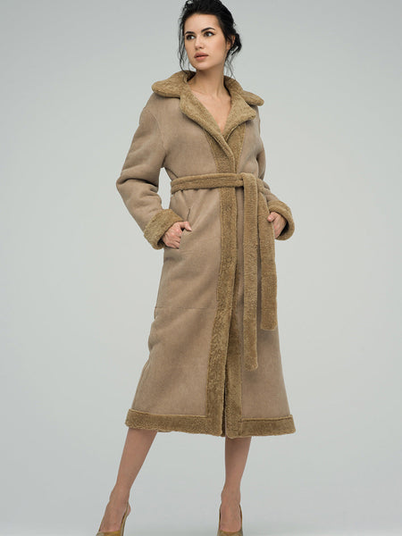Beige Reversible Sheepskin Lamb Fur Maxi Coat-1
