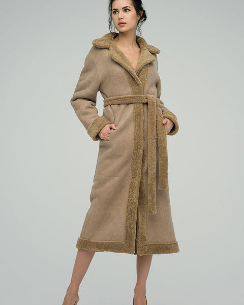 Beige Reversible Sheepskin Lamb Fur Maxi Coat-1