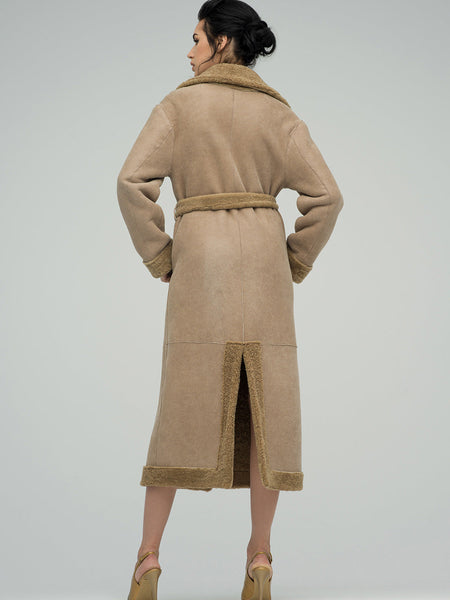 Beige Reversible Sheepskin Lamb Fur Maxi Coat-3