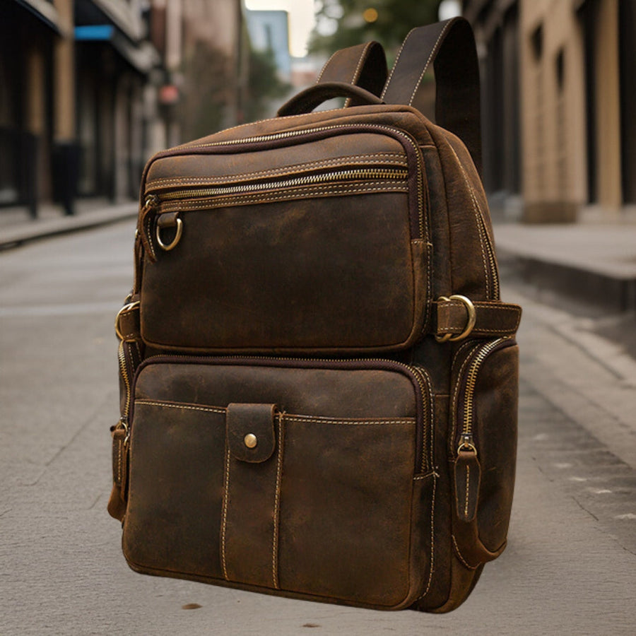 Ryan™ — Handmade Retro Leather Backpack Brown Men's Statement Handbag, alternate view 2