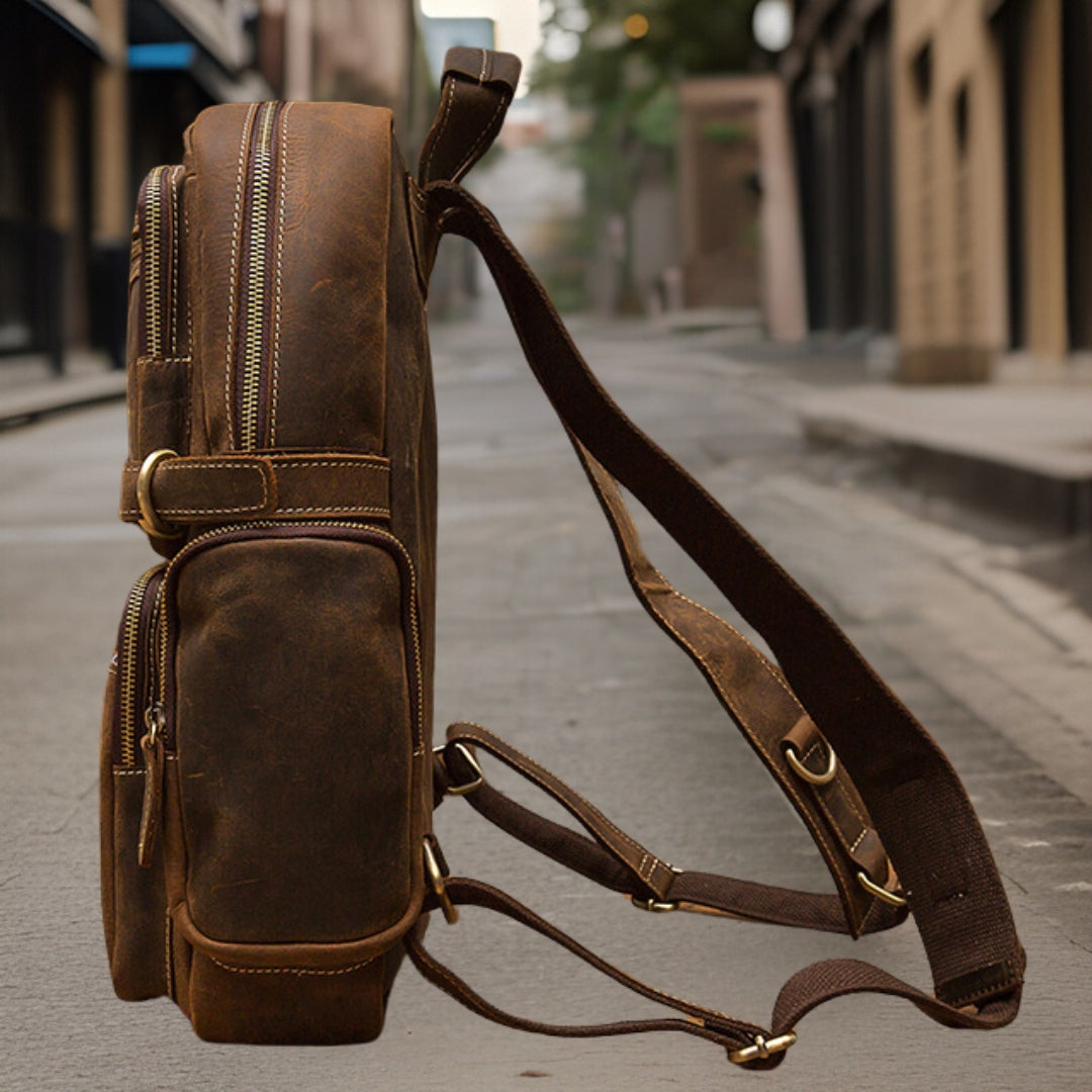 Ryan™ — Handmade Retro Leather Backpack Brown Men's Statement Handbag, alternate view 3
