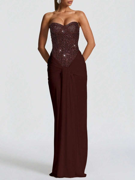 Paillettenbesetztes drapiertes gerafftes Kleid mit Halstuch