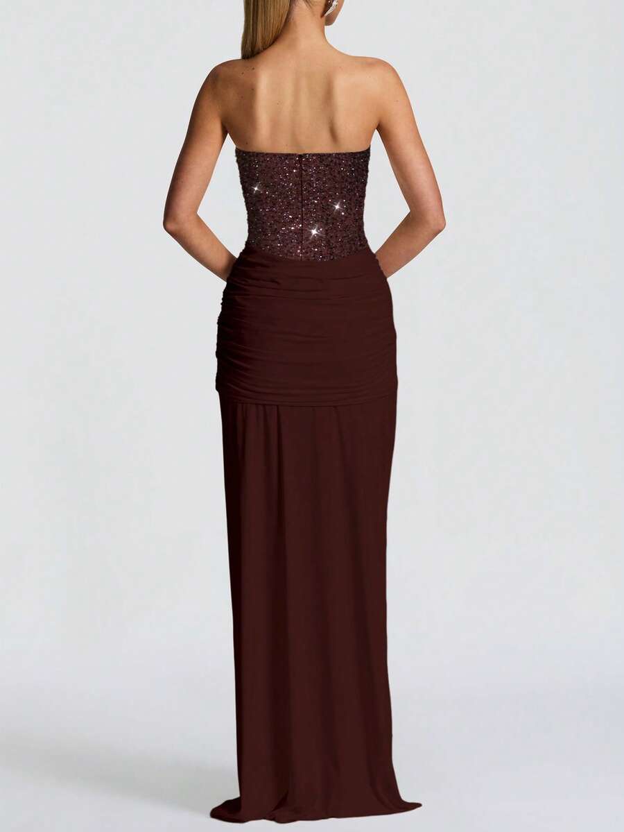 Paillettenbesetztes drapiertes gerafftes Kleid mit Halstuch