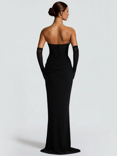 Trägerloses Maxi-Kleid mit Raffungen und Halstuch