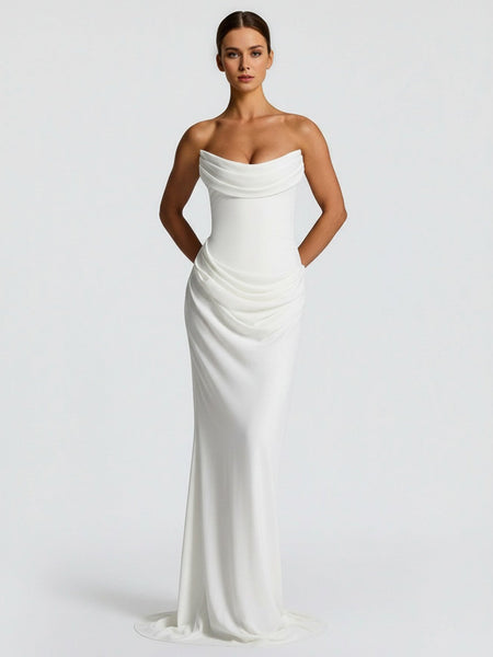 Trägerloses Maxi-Kleid mit Raffungen und Halstuch