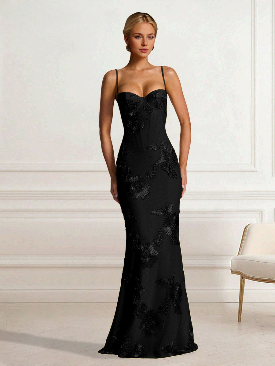 Lake Capri — Floral Embroidered Backless Tie Fishtail Dress