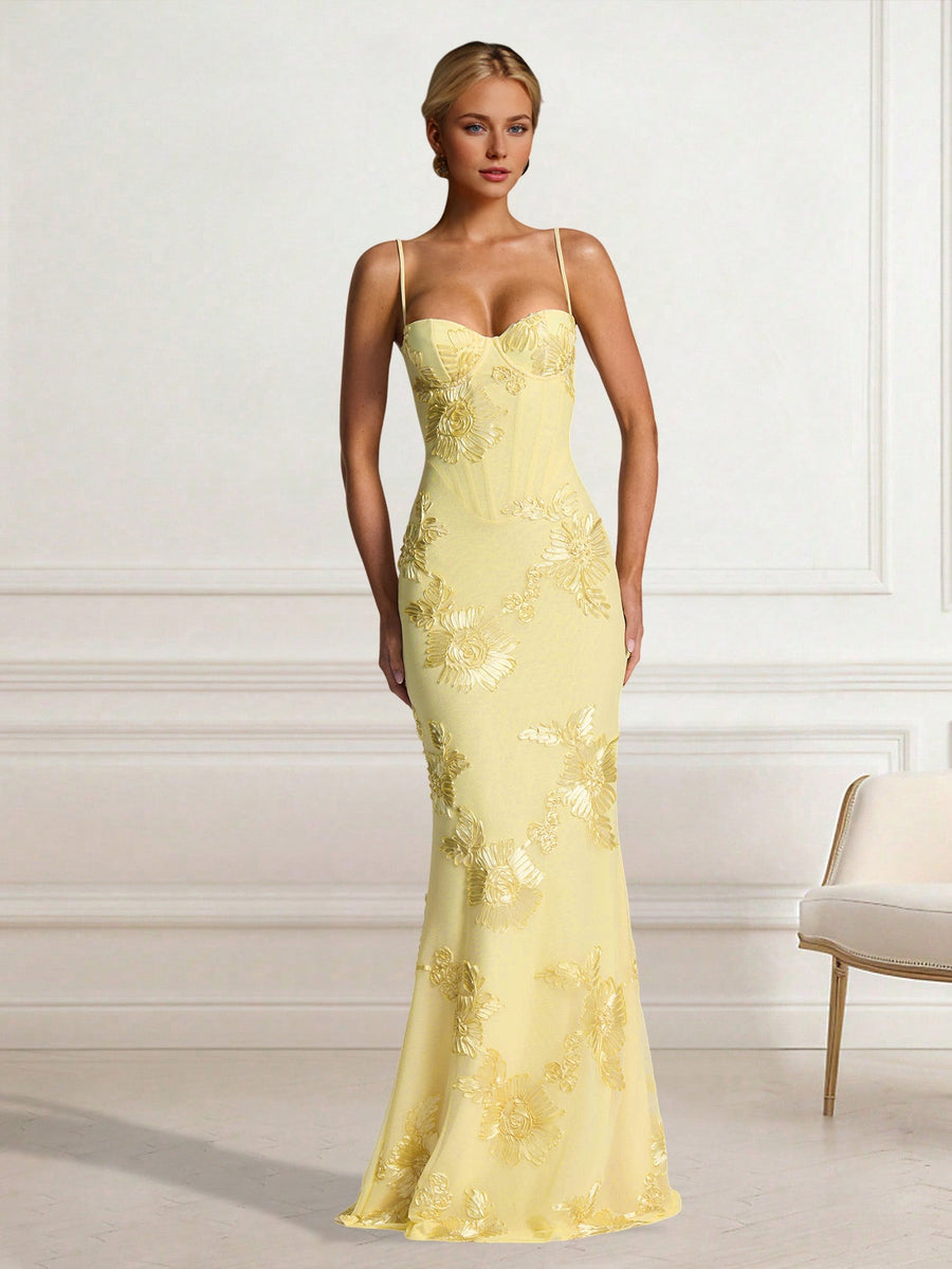 Lake Capri — Floral Embroidered Backless Tie Fishtail Dress, alternate view 2