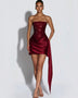 Strapless Rhinestone Ruched Draped Mini Dress