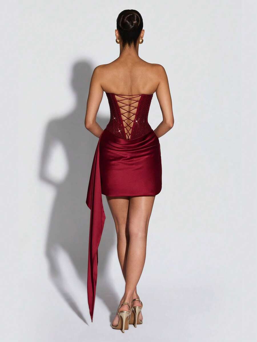 Reese Siena — Strapless Rhinestone Ruched Draped Mini Dress, alternate view 2