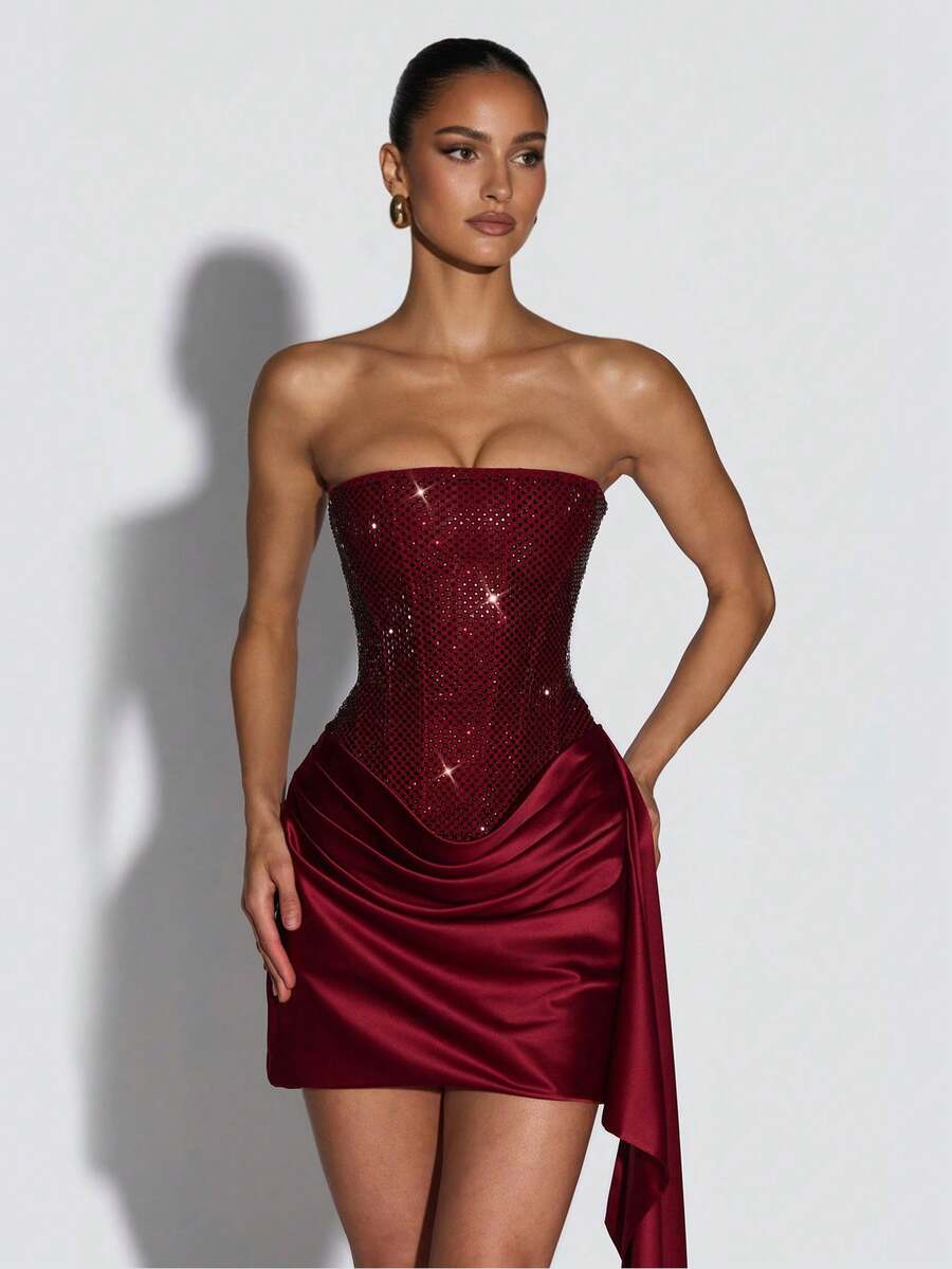 Reese Siena — Strapless Rhinestone Ruched Draped Mini Dress, alternate view 4
