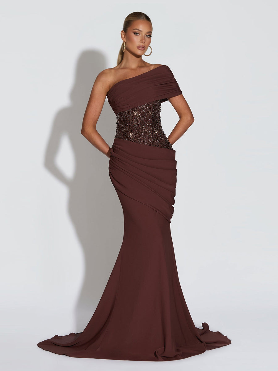Nova Capri — Slanted Shoulder Sequined Ruched Fishtail Dress, alternate view 2