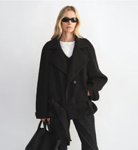 Ciel Monaco — "Warm Cocoon" Italian Herringbone Wool Classic Lapel Micro-coon Short Wool Coat, alternate view 6