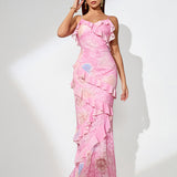 Open Back Jacquard Ruffle Maxi Dress - Opulent Empire