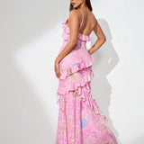 Open Back Jacquard Ruffle Maxi Dress - Opulent Empire