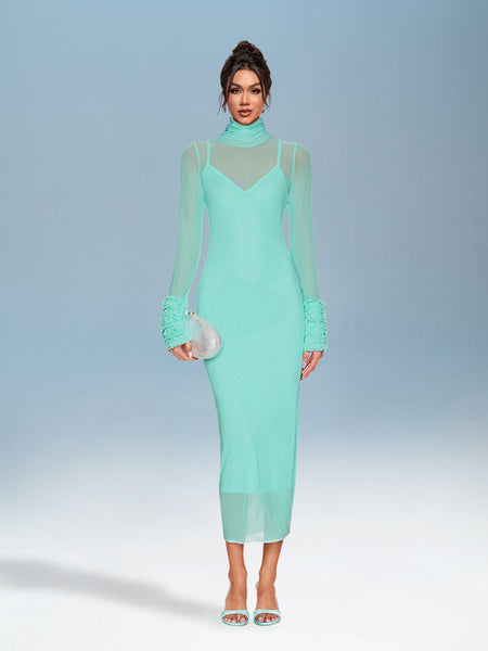 Knit Dress with Puffy Sleeves and Bright Solid Colors