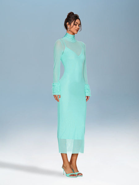 Knit Dress with Puffy Sleeves and Bright Solid Colors