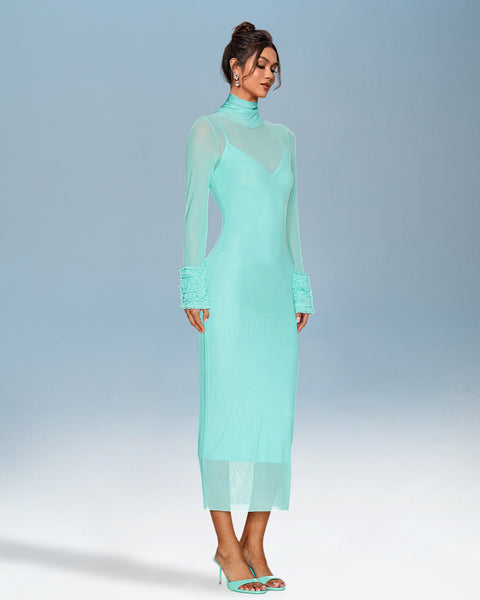 Knit Dress with Puffy Sleeves and Bright Solid Colors