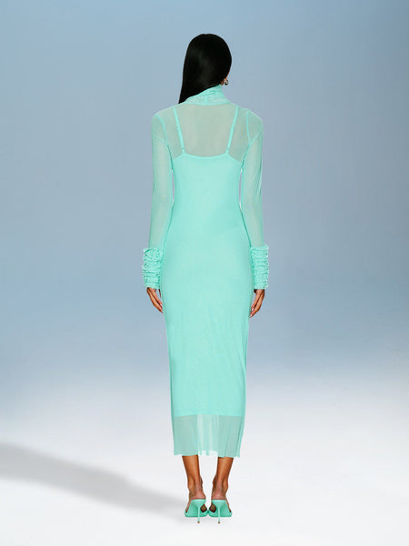 Knit Dress with Puffy Sleeves and Bright Solid Colors