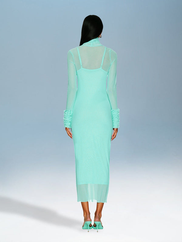 Knit Dress with Puffy Sleeves and Bright Solid Colors