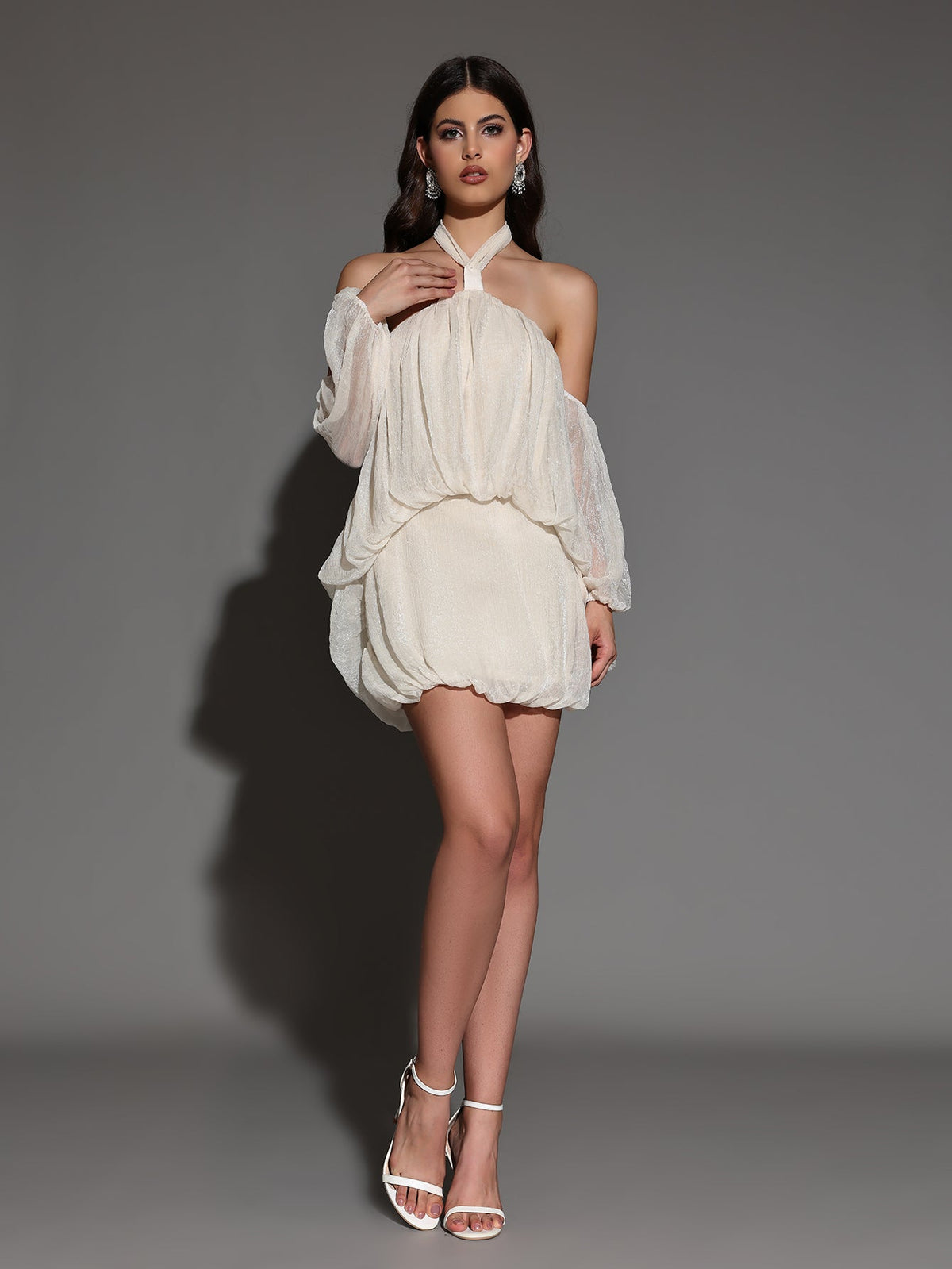 Soft Mini Plush Dress with Backless and Halter Neck