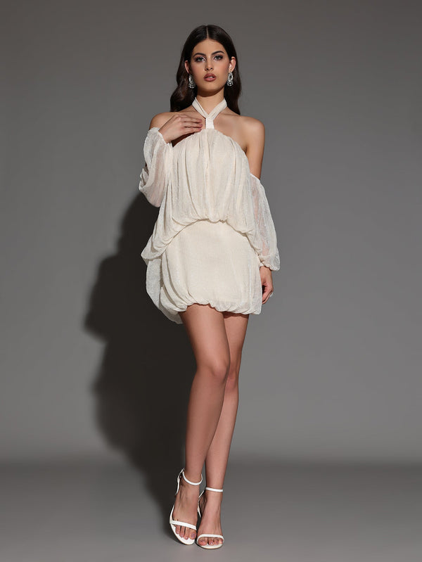 Soft Mini Plush Dress with Backless and Halter Neck
