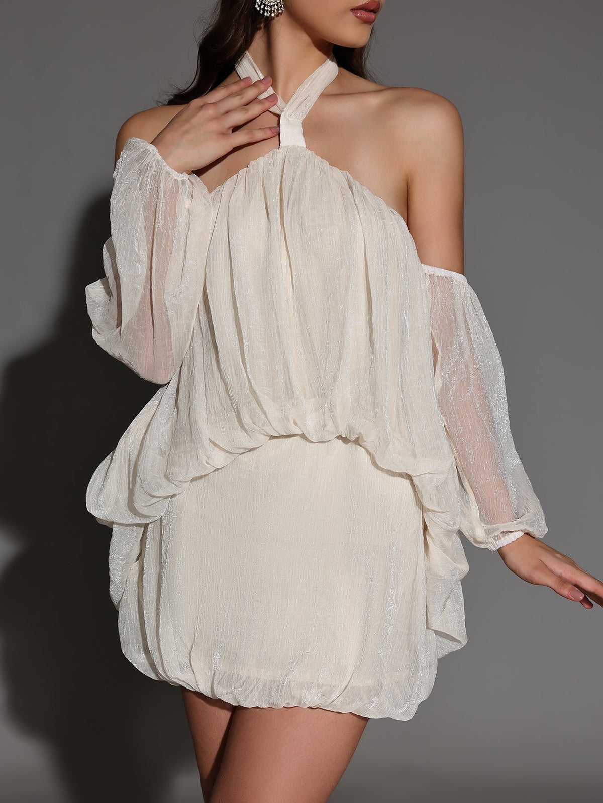 Soft Mini Plush Dress with Backless and Halter Neck