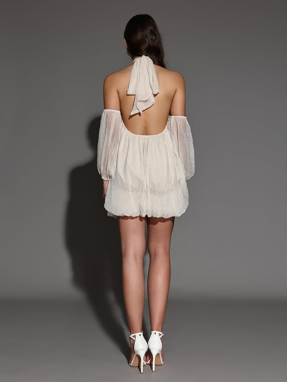 Soft Mini Plush Dress with Backless and Halter Neck