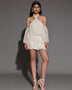Soft Mini Plush Dress with Backless and Halter Neck