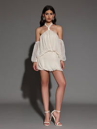 Sienna Bellamy — Soft Mini Plush Dress with Backless and Halter Neck
