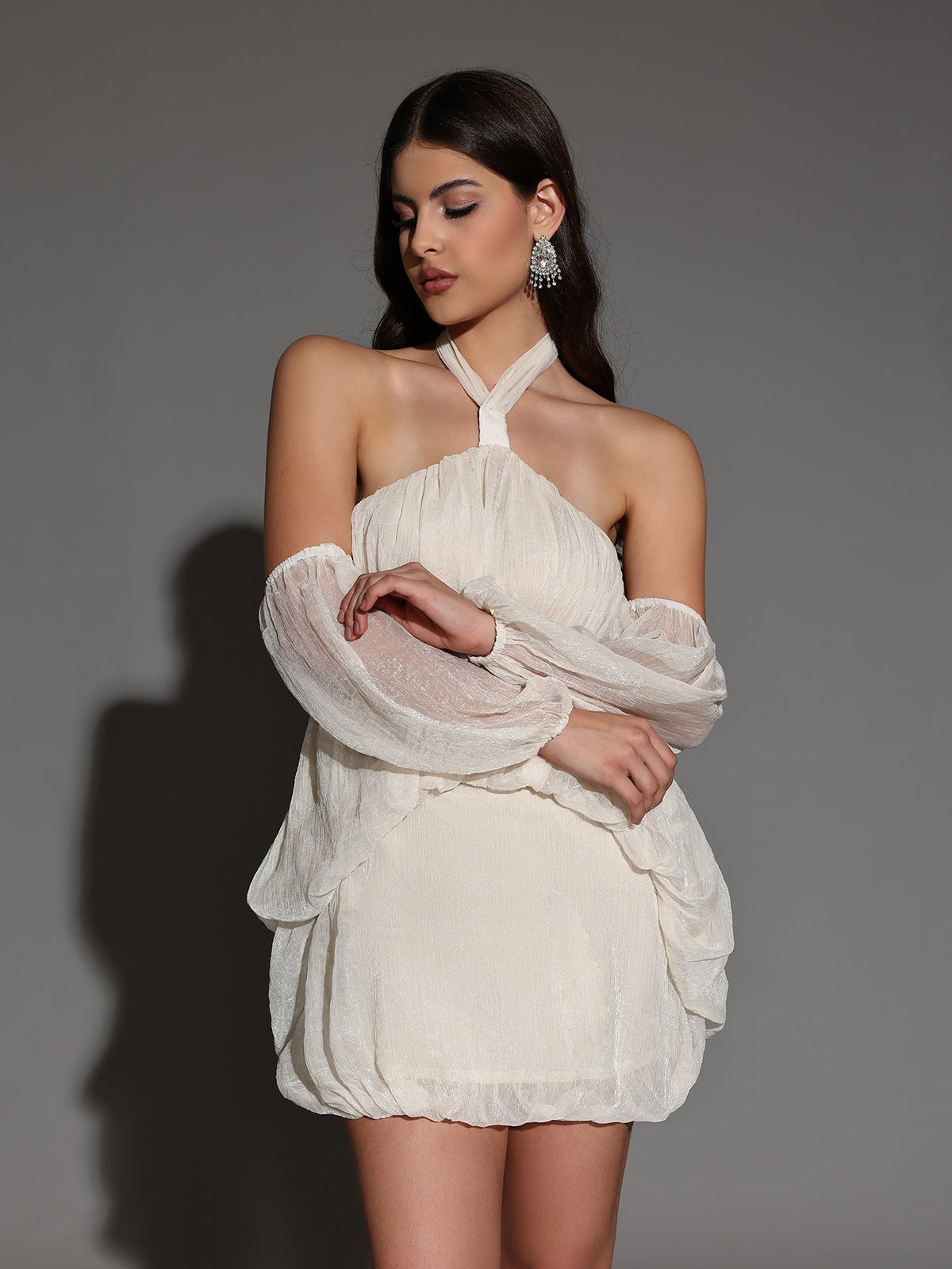 Soft Mini Plush Dress with Backless and Halter Neck