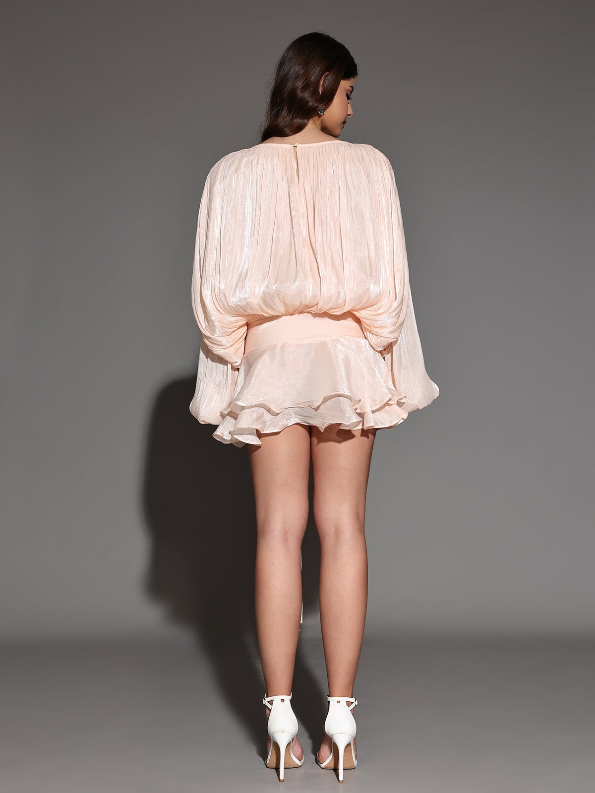 Florence Bellamy — Mini Pleated Dress with Round Neck and Soft Skin Effect, alternate view 4
