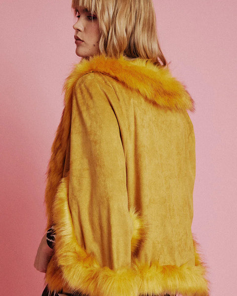 Yellow Faux Fur Suede Cape Jacket-1