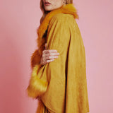 Yellow Faux Fur Suede Cape Jacket-2