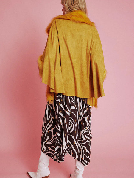 Yellow Faux Fur Suede Cape Jacket-3