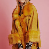 Yellow Faux Fur Suede Cape Jacket-0
