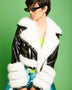 Black White Faux Leather Faux Fur Biker Jacket-0