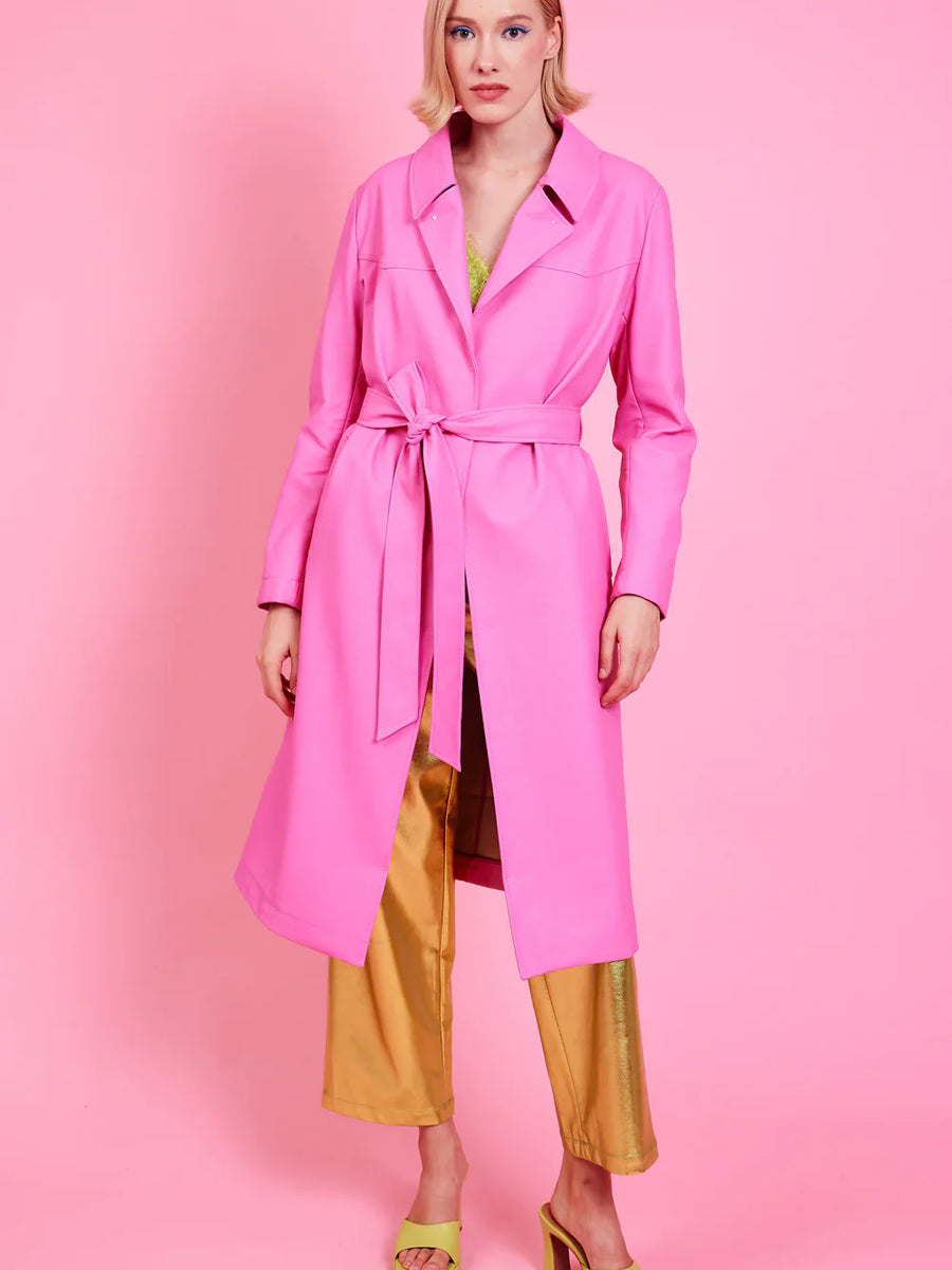 Pink Eco Leather Trench Coat-4