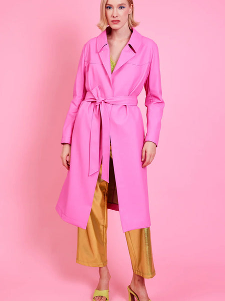 Pink Eco Leather Trench Coat-4