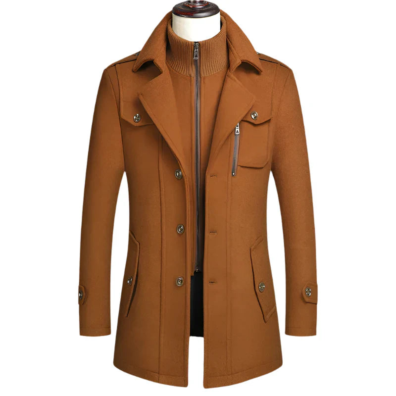 Indira — Men's Double Collar Wool Business Coat Winter (Khaki), alternate view 4