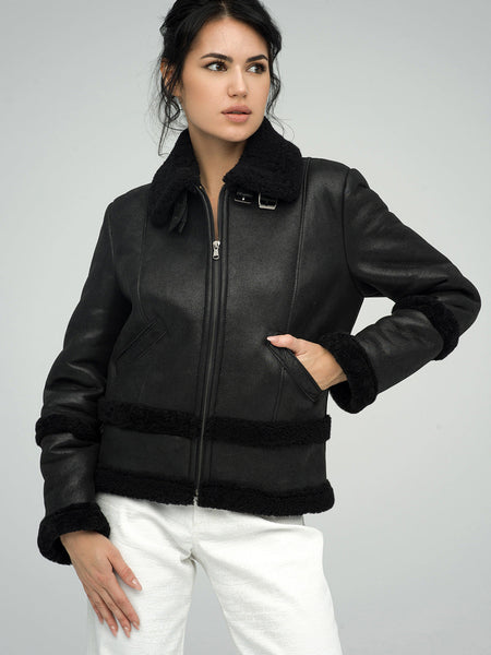 Black Merino Shearling Leather Jacket-1