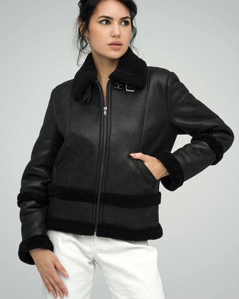 Black Merino Shearling Leather Jacket-1