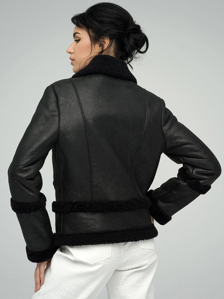 Black Merino Shearling Leather Jacket-2