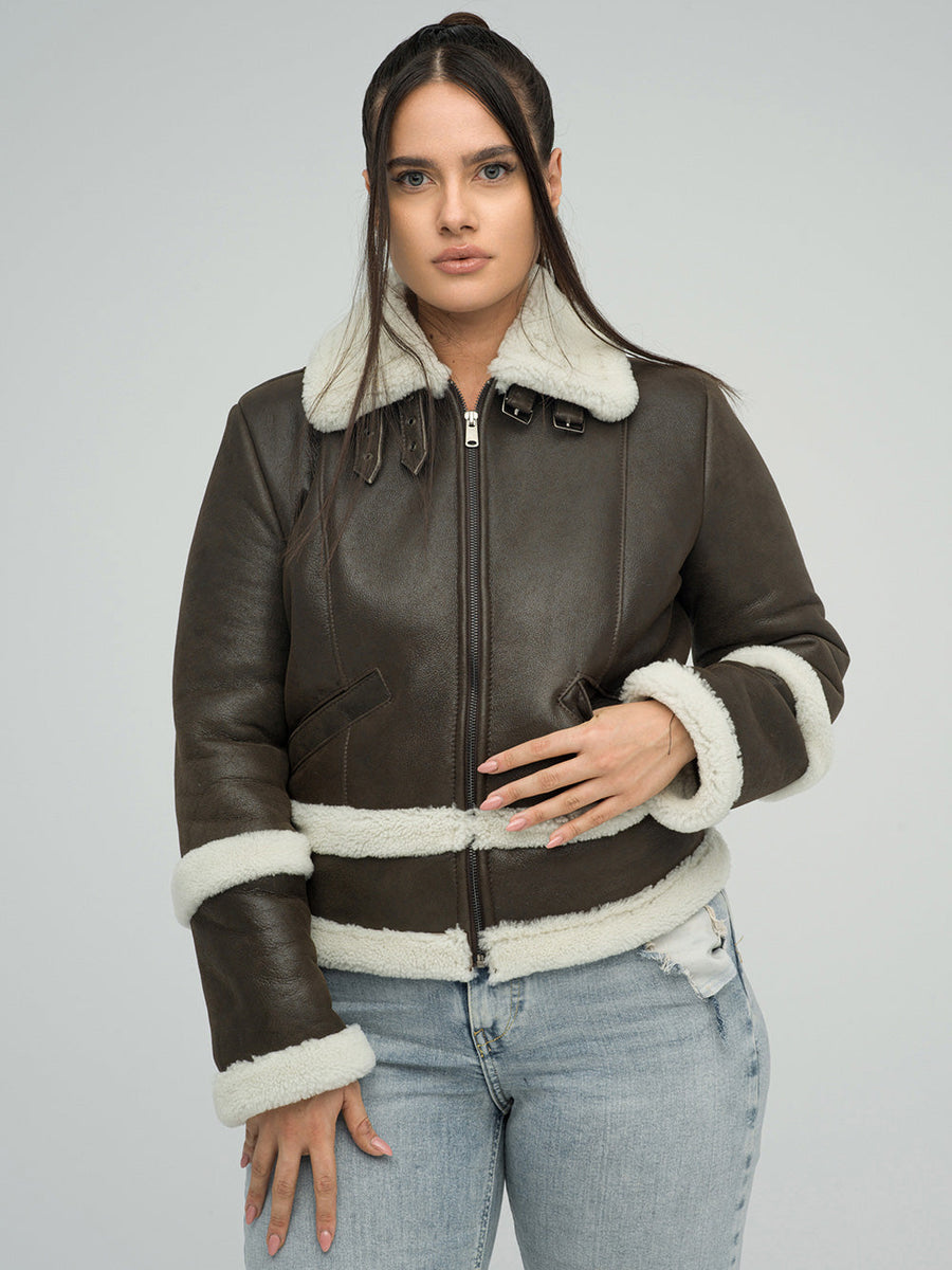 Brown Merino Shearling Leather Jacket-1